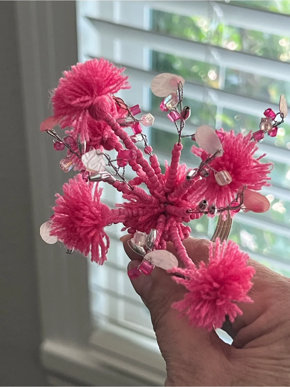 Pier 1 Imports Pink Pom Pom Beaded Napkin Rings Set of 4 Boho Tropical